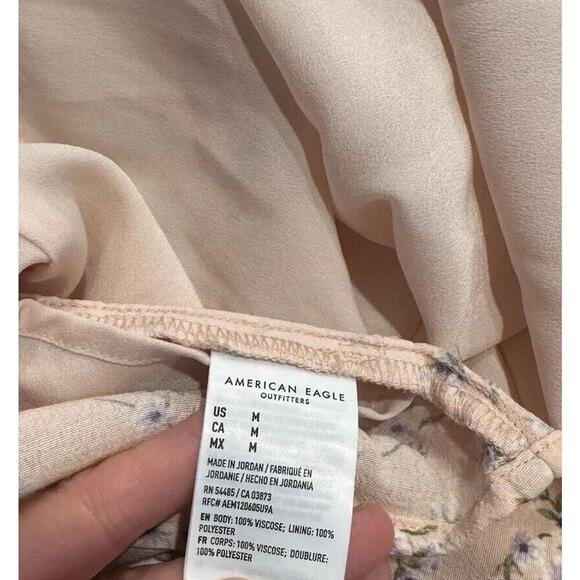 American Eagle Size Medium Floral Print Peach Dress Cut Out Back Sundress Boho - Picture 4 of 7